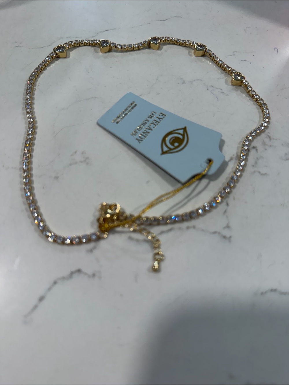 eye candy Gold Crystal Tennis Necklace with Clear Stones